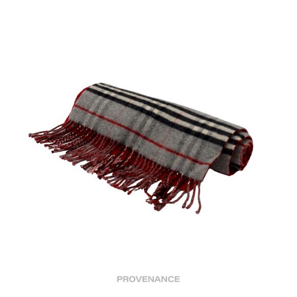 🔴 Burberry Scarf - Nova Check Cashmere Grey Red - Picture 5 of 7